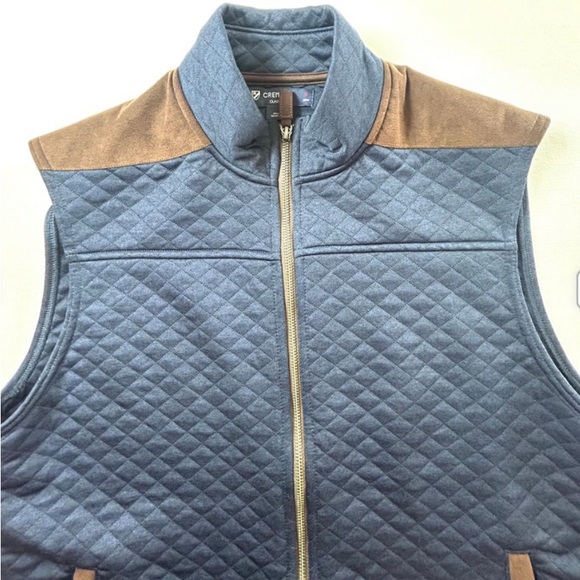 Men's Cremieux Classics Navy Quilted Vest with Brown Trim - Picture 4 of 10